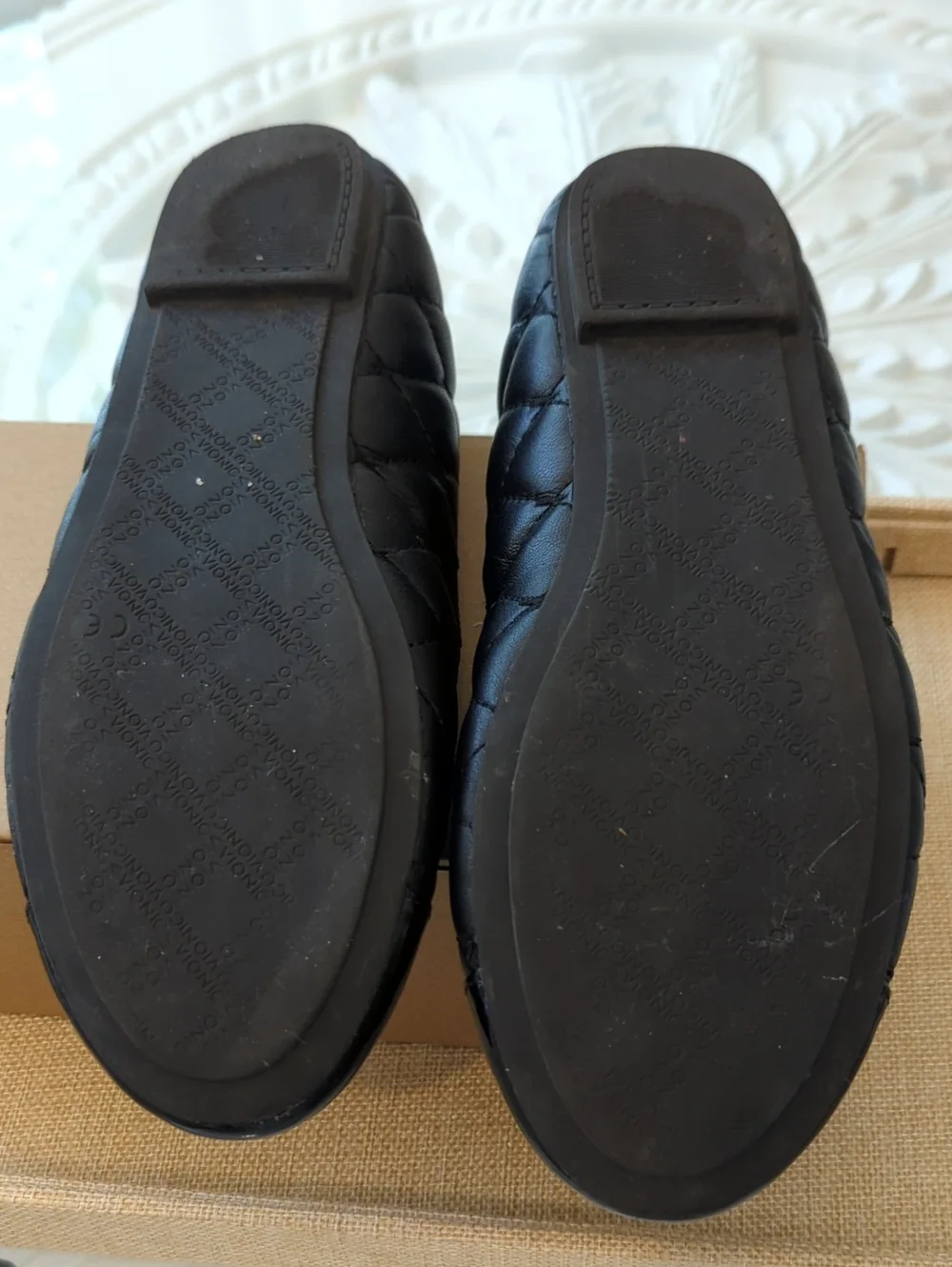 Vionic Black Quilted Ballet Flats with Patent Cap Toe 7
